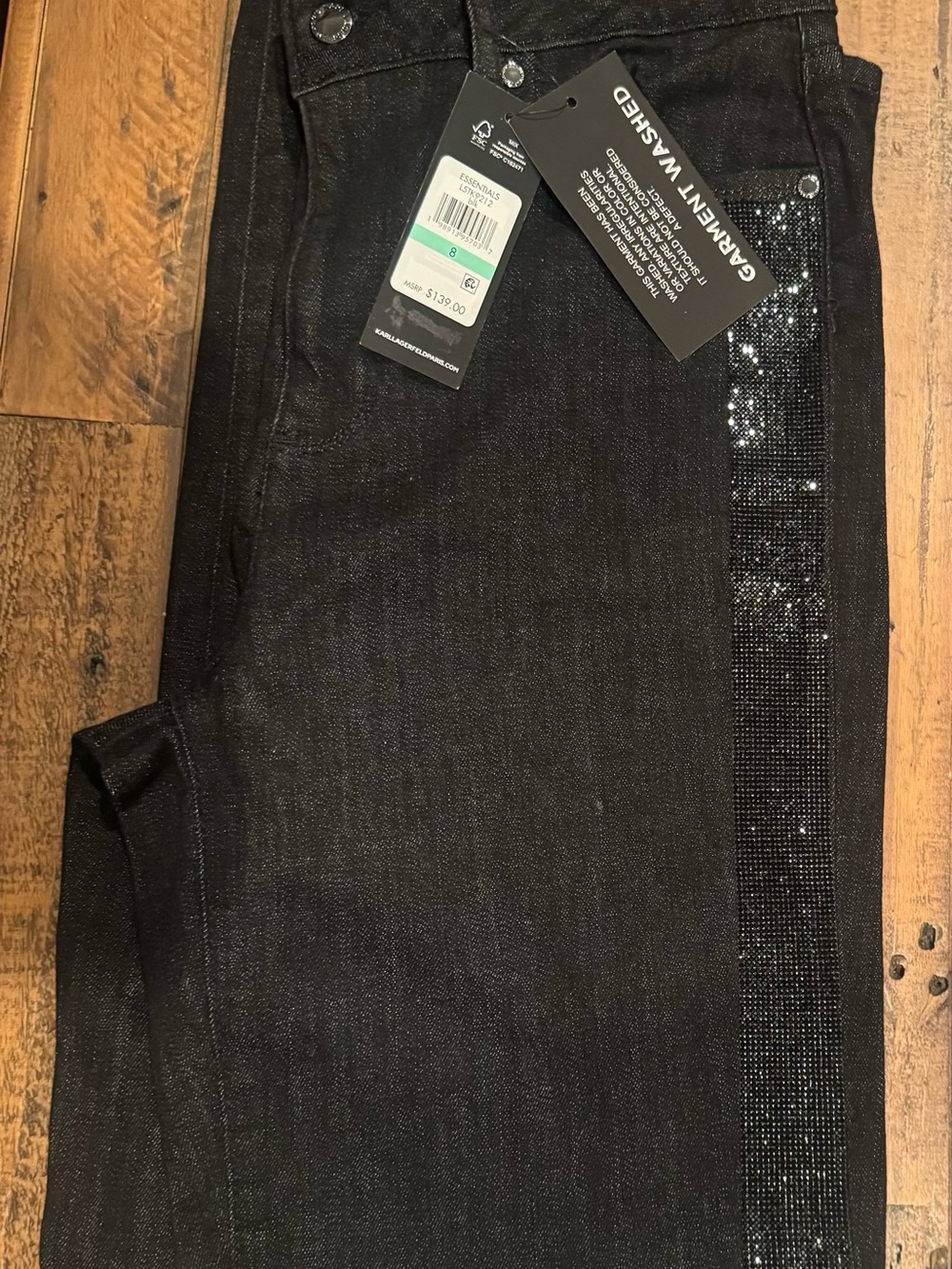 KARL LAGERFELD PARIS
Women's Rhinestone-Stripe Straight-Leg Jeans